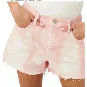NWT 7 For All Mankind Monroe Pink Tie-dye High Rise Jean Cut Off Shorts Sz 29